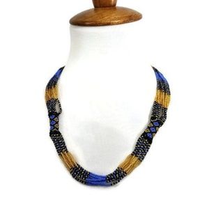 Traditional African beaded necklace short, black